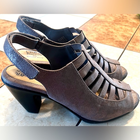 CROFT & BARROW PEWTER WOMEN’S SHAY ORTHOLITE CAGED CHUNKY STRAPPY HEELS SZ 8.5 - Picture 14 of 16